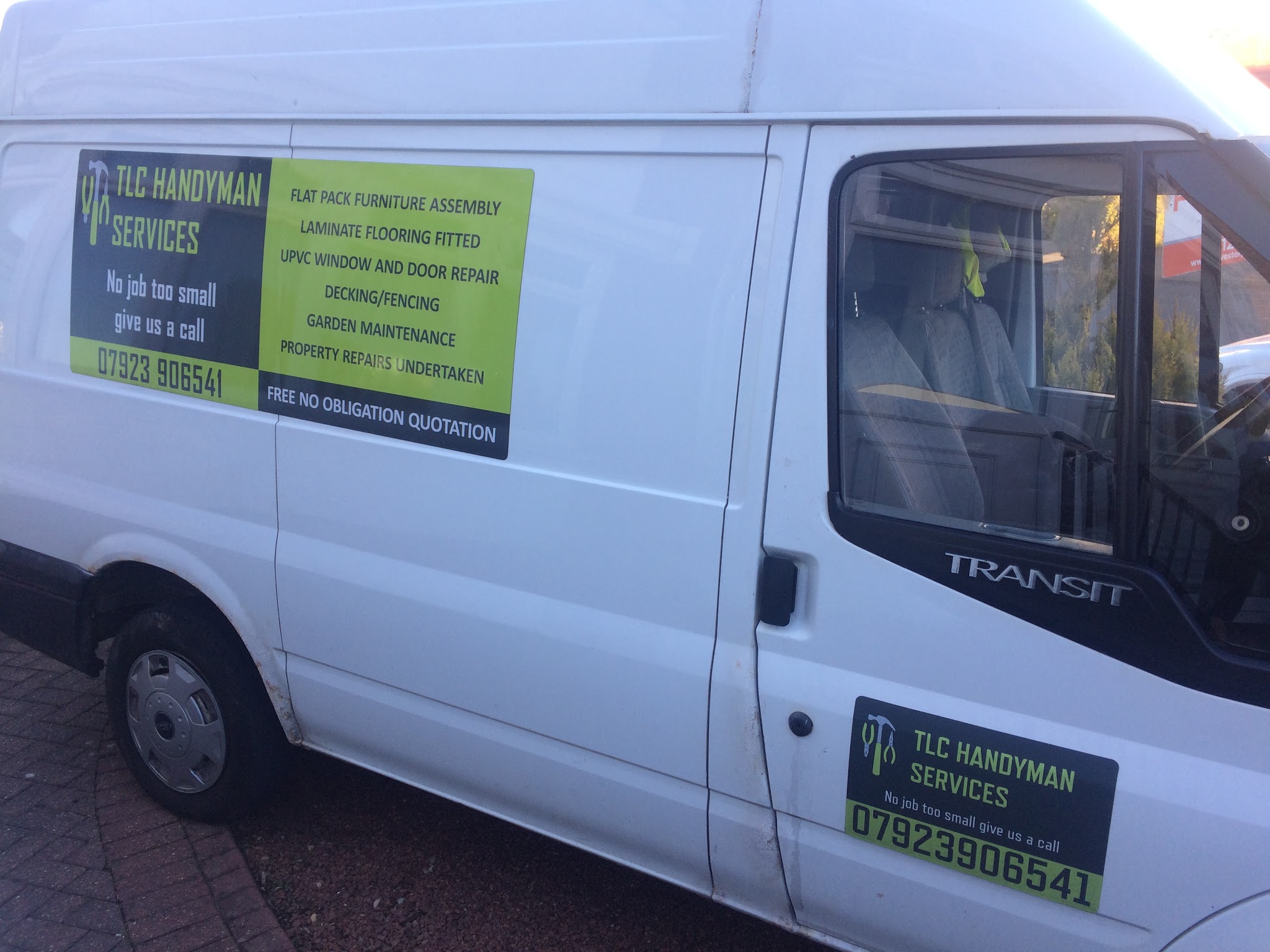 The TLC Handyman Services van, sign-written with the services on offer